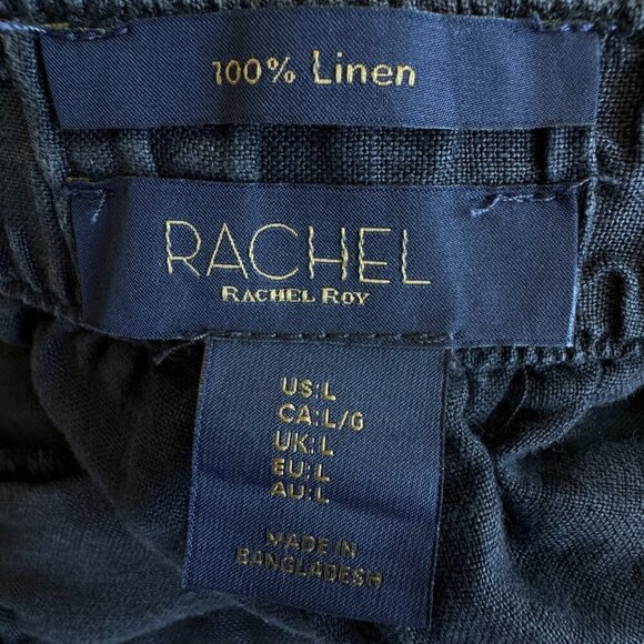 RACHEL Rachel Roy Black Linen Cargo Pants Cropped Elastic Waist Back  Size Large - Picture 7 of 9